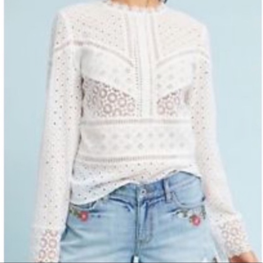 Anthropologie James Coviello Burnham Lace Eyelet Boho Top Size XL.